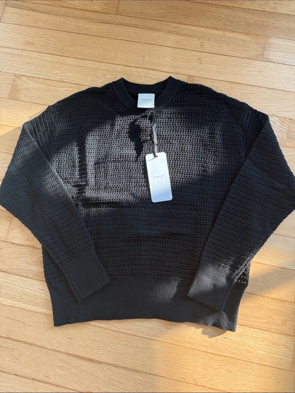 Varley  Black Open-Weave Crewneck Sweater
